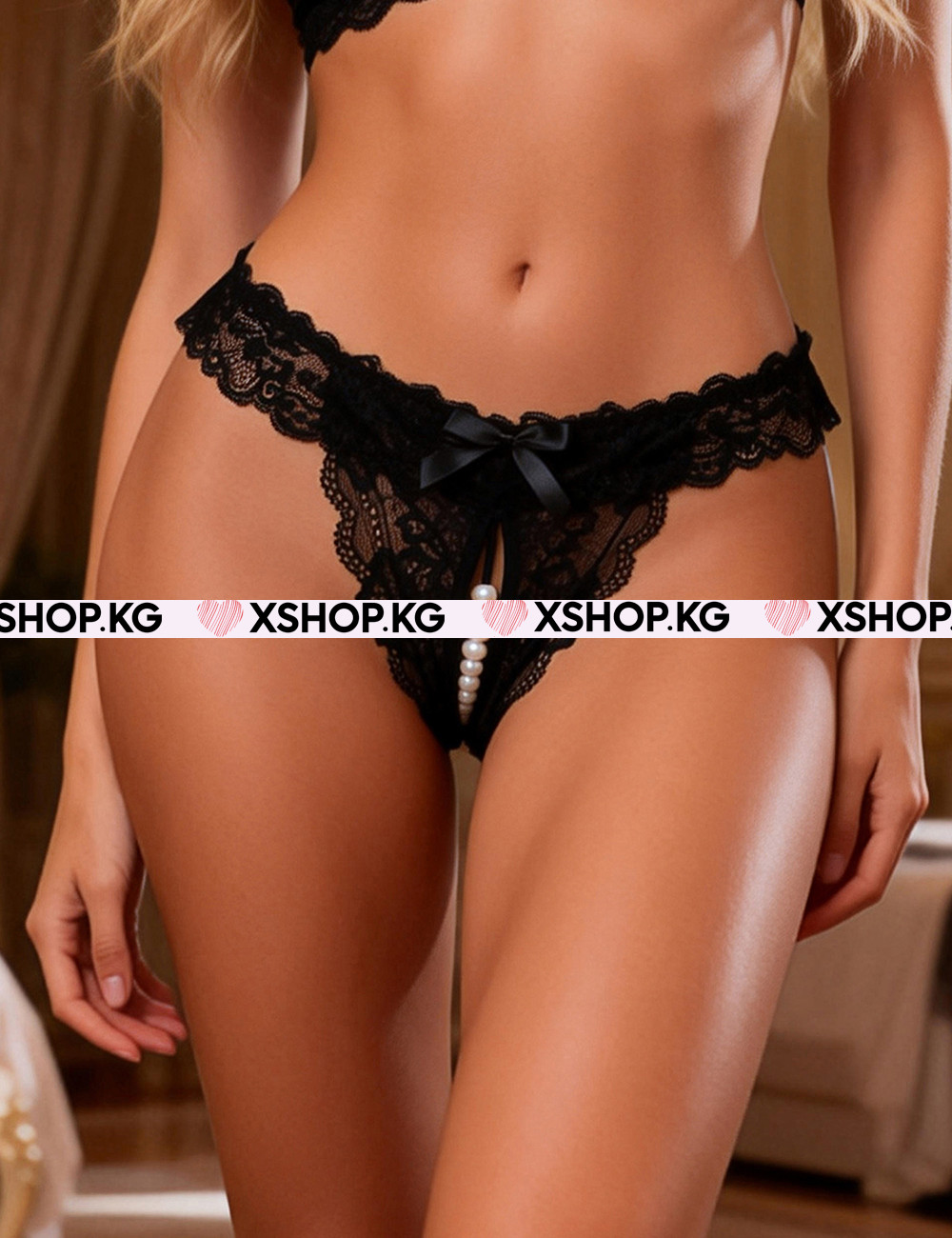 Женские сексуальные кружевные стринги с жемчужинами P5392