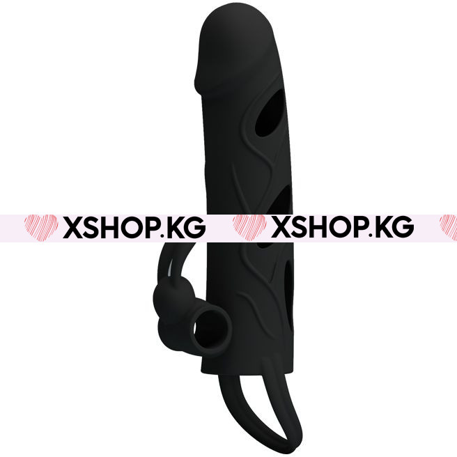 Насадка на член с кольцом для мошонки и вибрацией "Pretty Love"