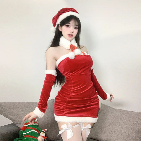 Рождественское секси-платье декольте Санта R46