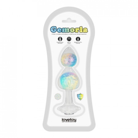 Анальная светящаяся силиконовая пробка со стразами "Gemoria"