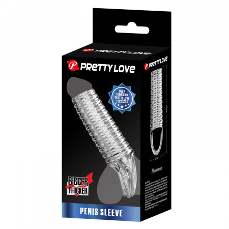 Стимулирующая Насадка на член с кольцом для мошонки и с открытой головкой "Pretty Love Hartman"