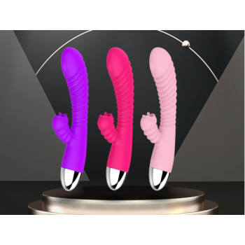 Нагревающийся рифленный вибратор с клиторальной стимуляцией в виде язычка "AFY-718"