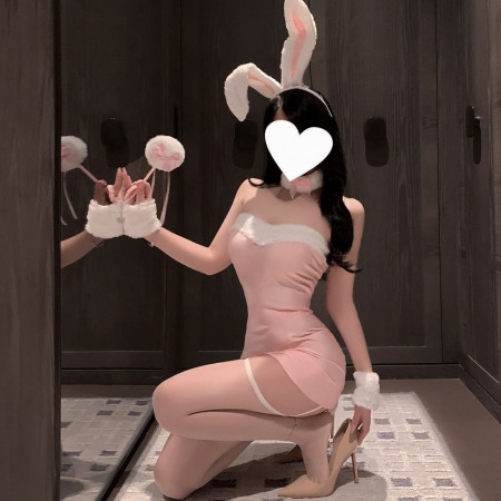 Рождественское розовое секси-платье декольте Зайка с ушками R48