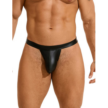 Мужские сексуальные виниловые черные стринги MP255