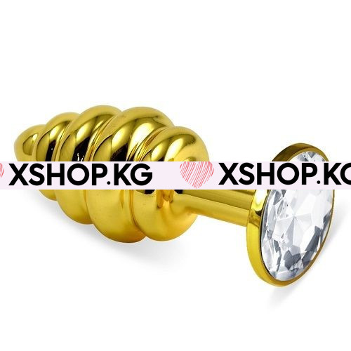Анальная металлическая рельефная пробка с кристаллом