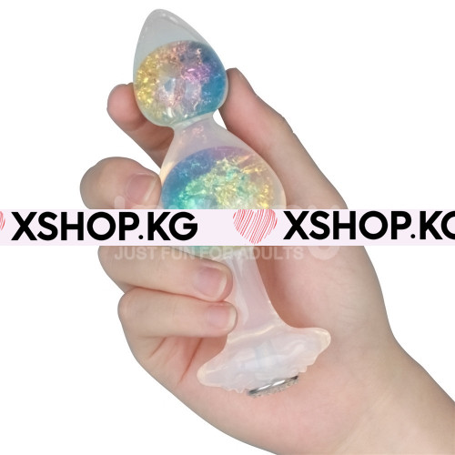 Анальная светящаяся силиконовая пробка со стразами "Gemoria"