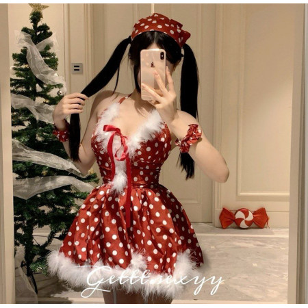 Рождественское красное секси-платье в горошек Красная шапочка R83