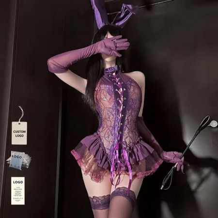 Фиолетовое секси-боди Зая с ушками R20