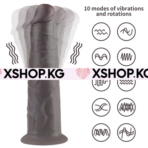 Афро-фаллоимитатор на присоске с вибрацией и ротацией и пультом управления "Nature Cock" 8''