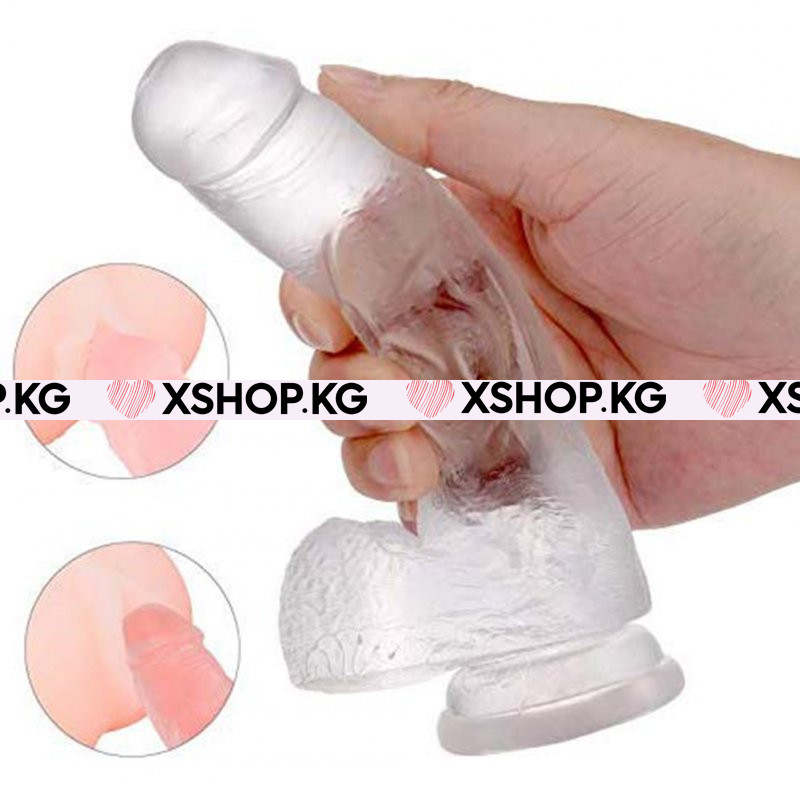 Прозрачный фаллоимитатор на присоске с мошонкой "Flawless clear" 7,5"