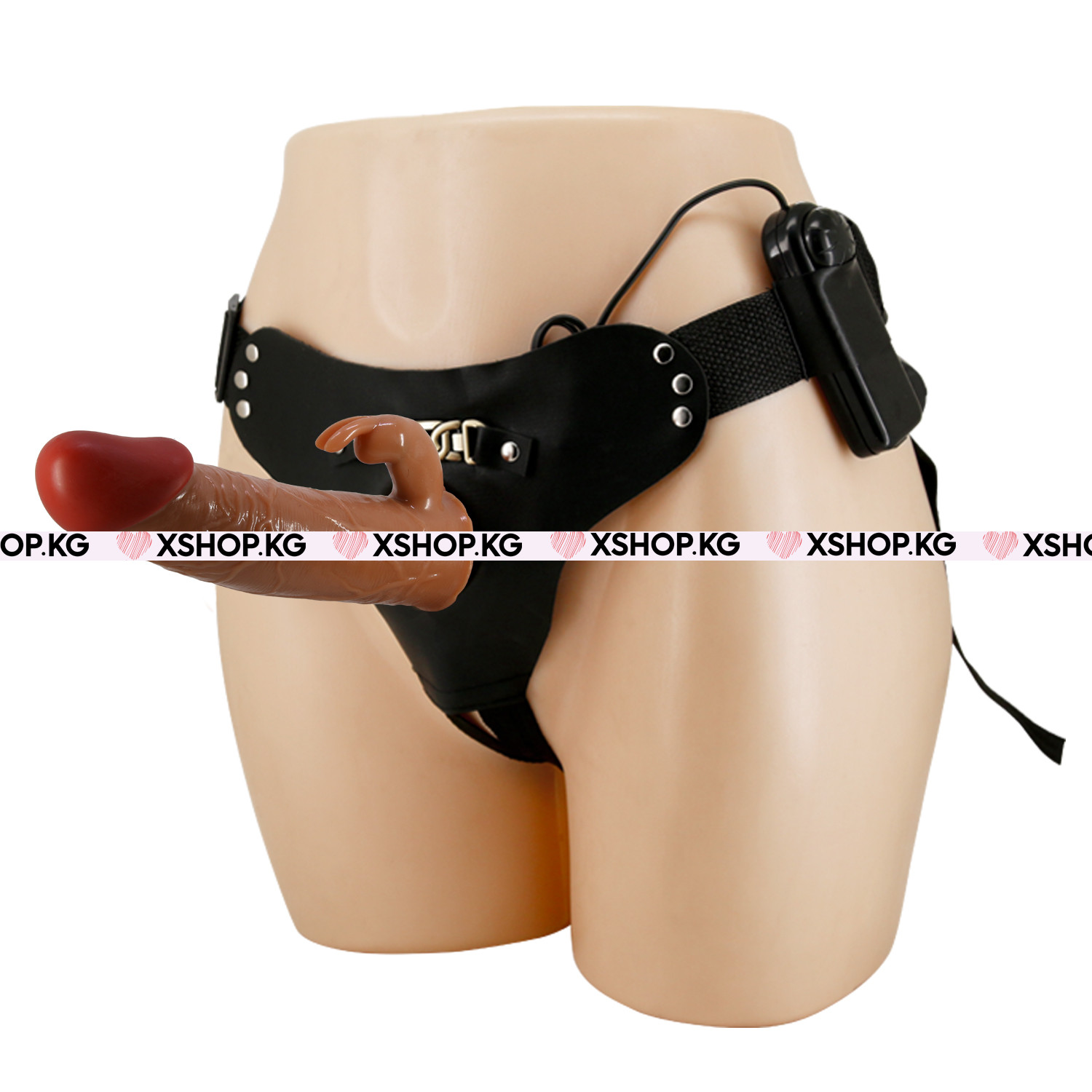 Мужской полый страпон с отростком для стимуляции клитора и с вибрацией "Pretty Love Marion" 7,4"